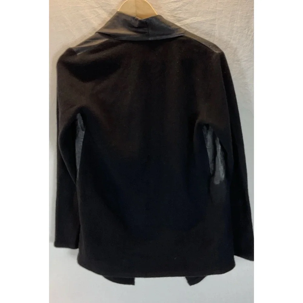 Alice+Olivia black Lambs leather Wool Open Front color block Jacket Size S‎